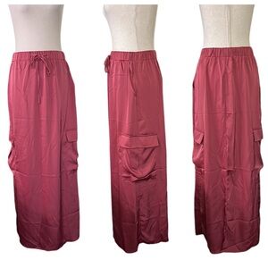 Emerson LANG MAXI Burgundy Cargo Satin Skirt